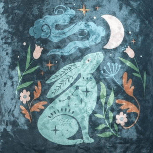 Midnight Hare Cushion – 35cm Velvet Cushion | Moon Gazing Hare | Steel Blue Accent Pillow