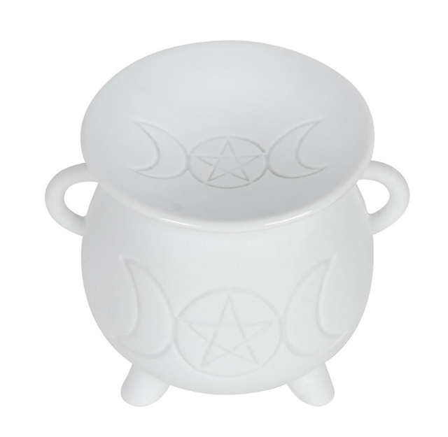 White Triple Moon Cauldron Tealight wax Burner 