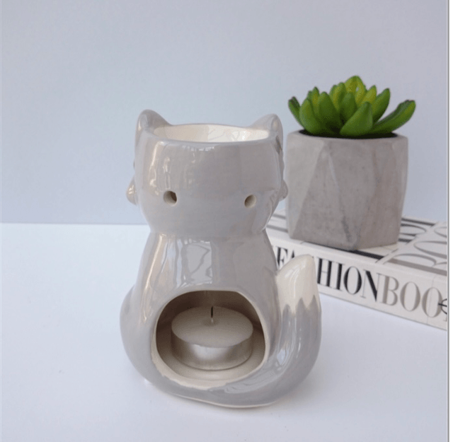 Ceramic Fox Wax Melter / Oil Burner 12cm - Grey