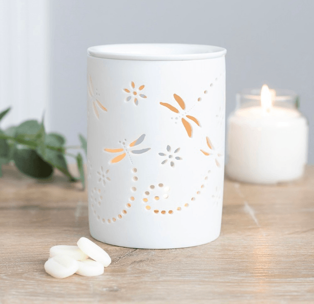 White cut out Dragonfly Tealight wax burner
