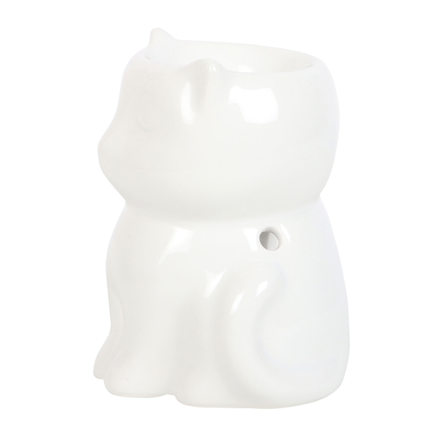 Shiny White Cat Tealight Wax Burner 