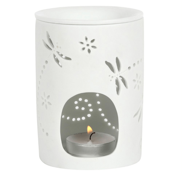 White cut out Dragonfly Tealight wax burner