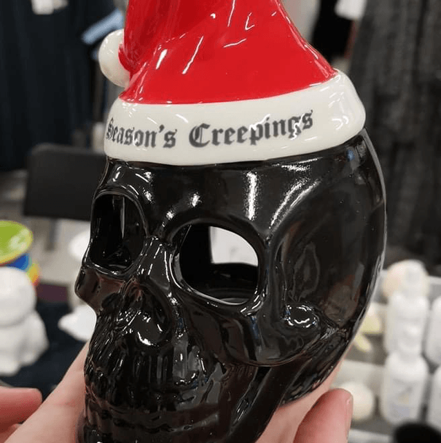 Seasons Creepings Christmas Skull Candle Holder