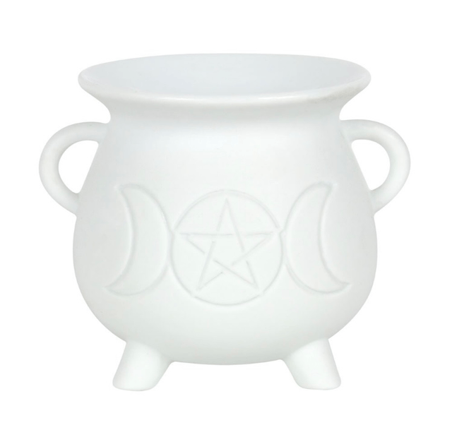 White Triple Moon Cauldron Tealight wax Burner 
