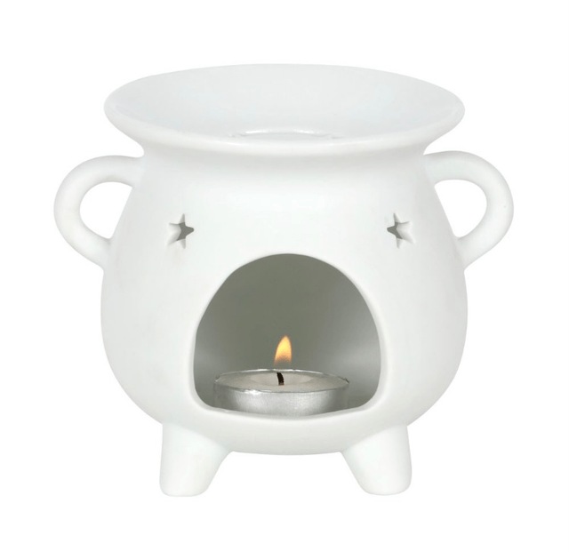 White Triple Moon Cauldron Tealight wax Burner 