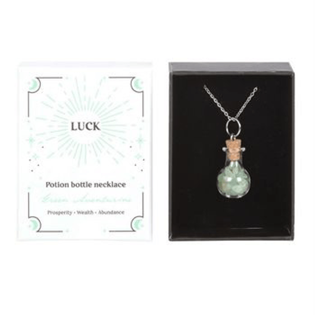 Luck Potion bottle crystal necklace green 