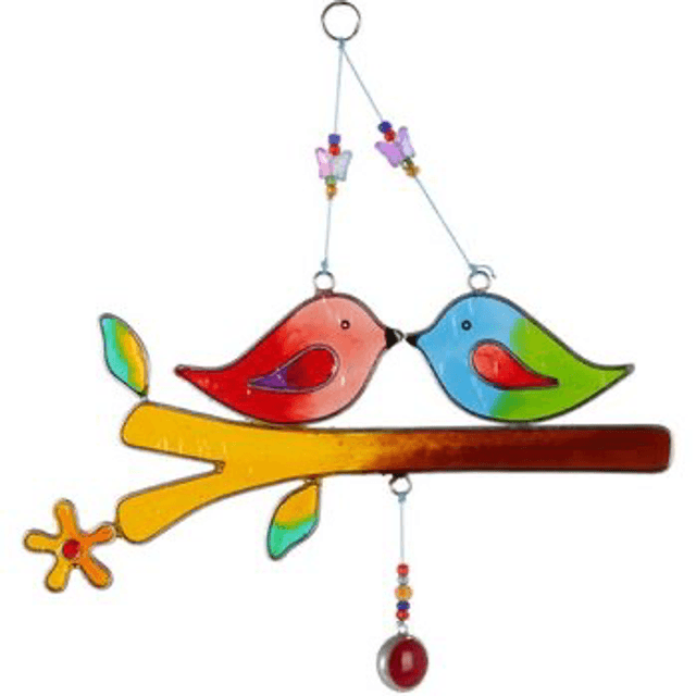 Lovebird Glass &amp; Metal Sun Catcher – Indoor/Outdoor Garden Decor