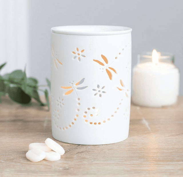 White cut out Dragonfly Tealight wax burner