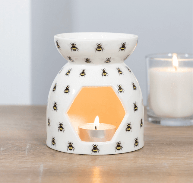 White Bee Wax Melt Burner – Ceramic Buzzy Bee Warmer | Nature Lover Gift