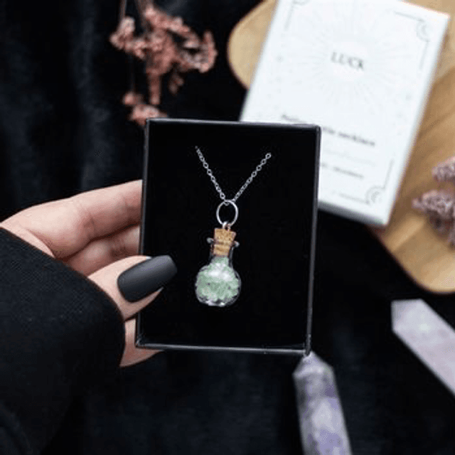 Luck Potion bottle crystal necklace green 