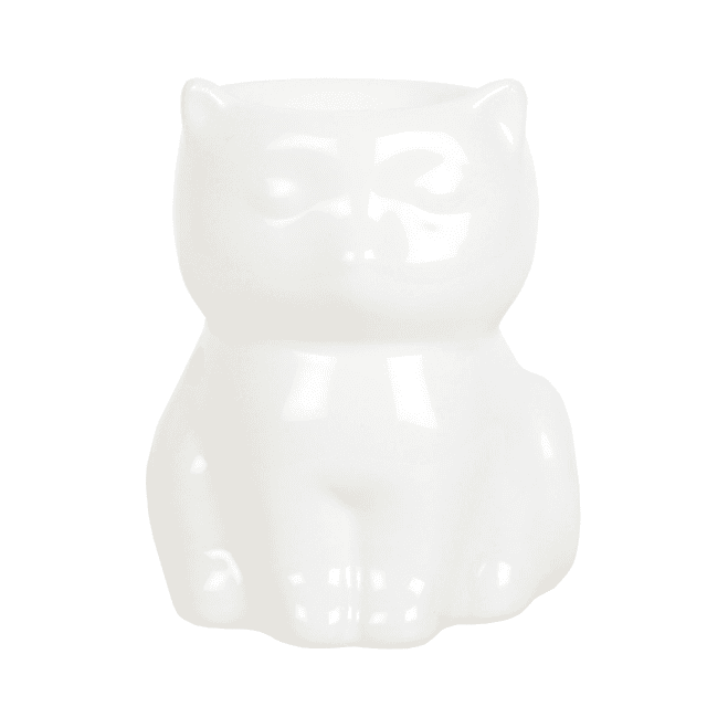 Shiny White Cat Tealight Wax Burner 