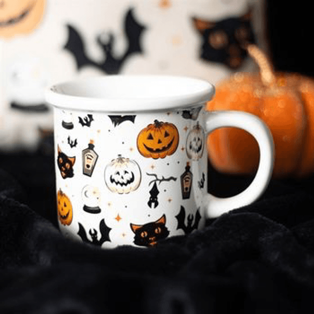 Spooky Cat &amp; Pumpkin Mug